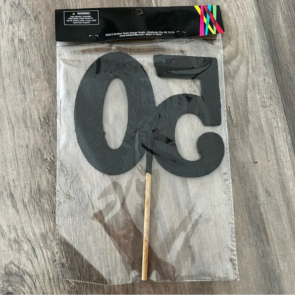 Black 50 Glitter Cake Topper